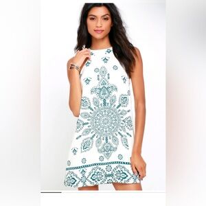 NWT L White and Teal Mandala Lulu’s Summer Dress